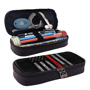Maamsdg COMAAM Firefighter Axe Red Line Flag Printed Cute Pencil Case,Big Capacity Leather Pencil Pouch,Pen Pouch Bag With Zipper For Office