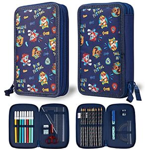 Cerda Paw Patrol Pencil Case with Stationery Set Marshall Chase Rubble Filled Pencil Case Multiple Zipped Compartments School Stationery Set Gifts for Kids (Navy Double Zip)