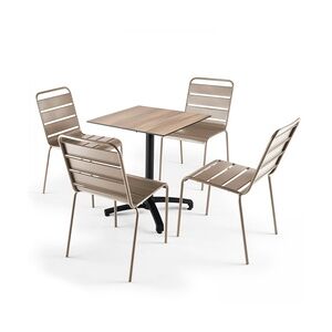 Oviala Business Set Terrassentisch aus hellem Eichenlaminat und 4 Stühlen in Taupe