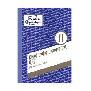 Garderobennummern, 5-farbig, A6, 1-500 Abschnitte pro Buch, 2 Bücher pro Farbe