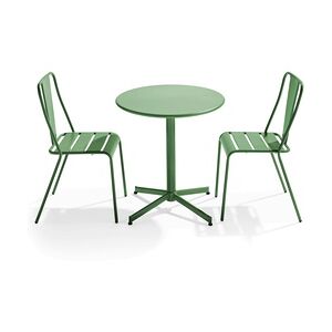 Oviala Business Set aus rundem Tisch und 2 Terrassenstühlen aus Metall in Kaktusgrün - Oviala