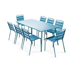 Oviala Business Set aus Terrassentisch und 8 Stühlen aus Metall in pazifikblau - Oviala