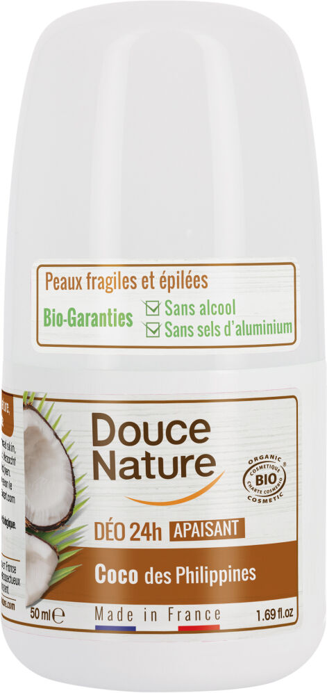 Douce Nature Desodorante roll-on 24 horas calmante con Coco de Filipinas