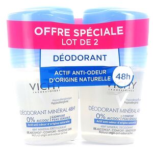 Deodorant Mineral sans sels d'aluminium 48 h Vichy Roll-On Lot de 2