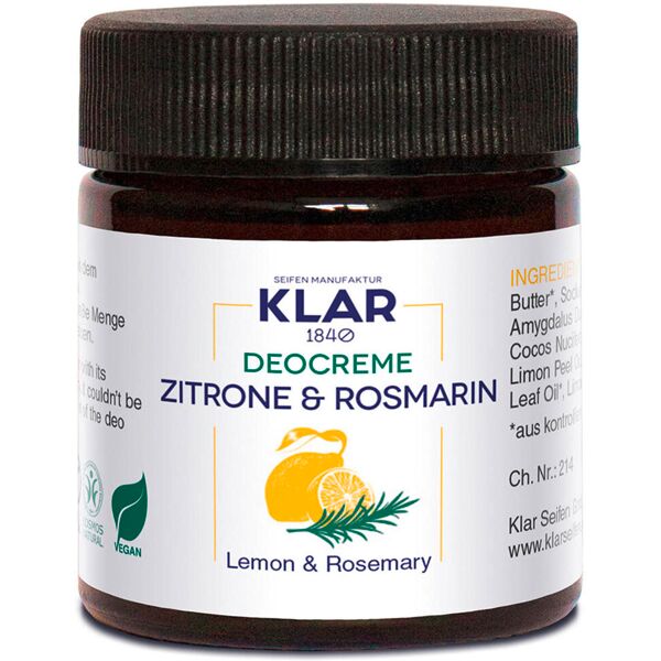 klar crema deodorante al limone e rosmarino 30 ml