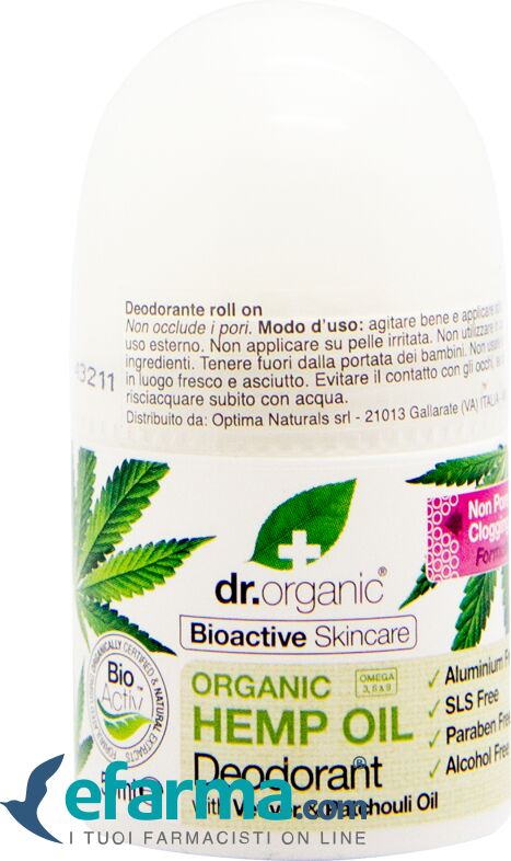 dr. organic hemp oil deodorante roll-on all'olio di canapa 50 ml