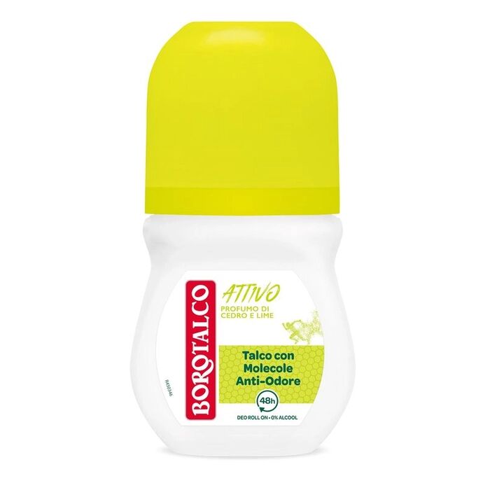 Borotalco Deodorante Roll-On Attivo Giallo Anti-Odore Senza Alcool Profumo di Cedro e Lime 50 ml