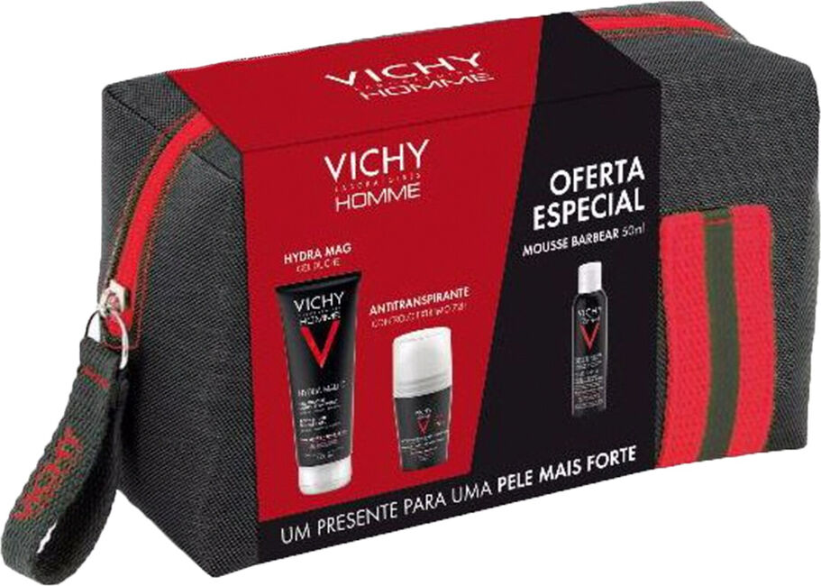 Vichy Homme Bolsa Gel  Duche Hydra Mag 200ml + Deo Roll-On 72h 50ml + Mousse Barbear 50ml