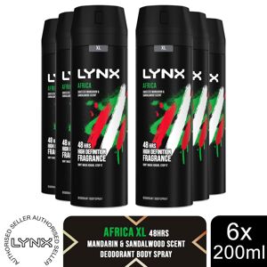 6pk Lynx XL Africa Body Spray Deodorant - 6 x 200ml