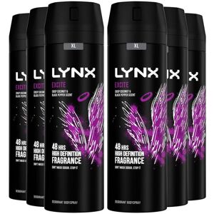 Lynx Mens Xl 48-H High Definition Fragrance Excite Body Spray Deodorant 6 Pack, 200ml - Black Lace - One Size