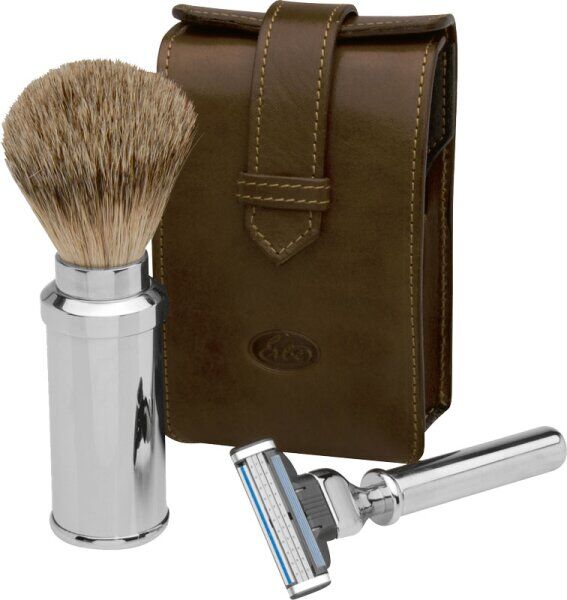 Erbe Collection Rasier-Set in Ledertasche 13 x 7 cm, braun, Gillette