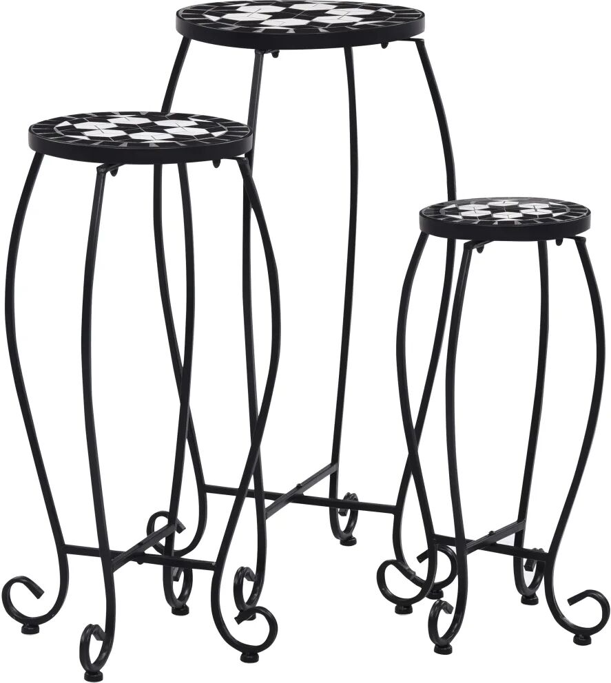 vidaXL Tables mosaïque 3 pcs Noir et blanc Céramique