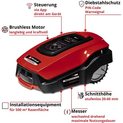 Einhell Rasenmähroboter EINHELL „FREELEXO 500 BT“ rot (rot, schwarz) Rasenmäher-Roboter