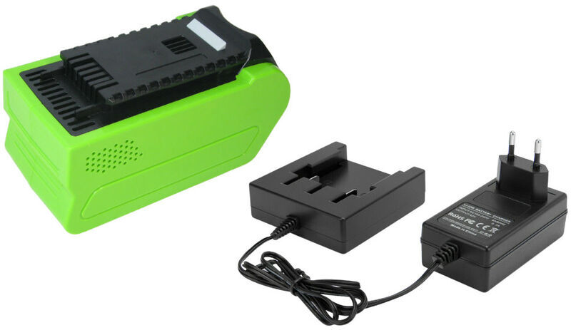 Trade-Shop Set: Li-Ion Akku 40V 3000mAh + Ladegerät für Cramer Teleskop-Hochentaster 40PS, Akku-Trimmer 40T05 40T07, Akku-Rasenmäher 40LM35 40LM41