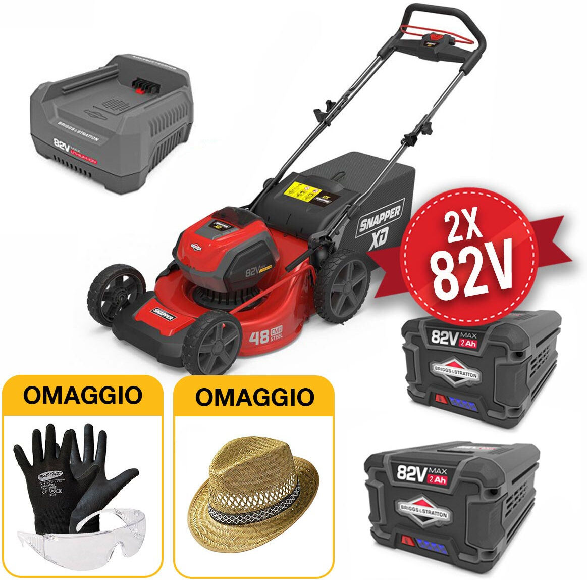 Snapper EXSD19PWM82K - Rasaerba a batteria 2 x 82V 2Ah taglio 46M - taglierba a spinta 3 in 1 con OMAGGIO