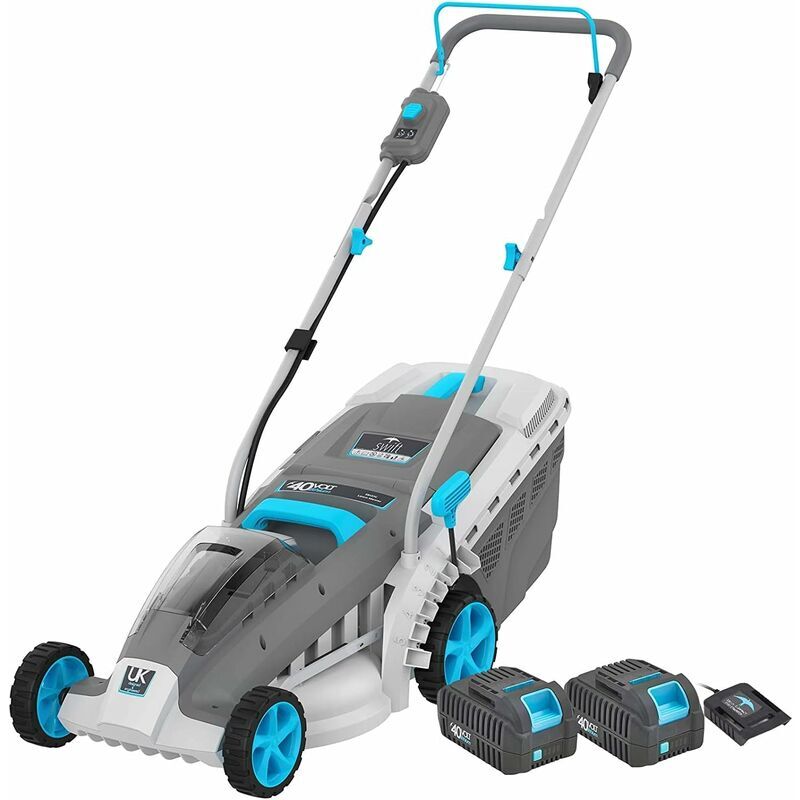 swift EB137CD22 40V Cordless Lawn Mower, 37cm Cutting Width Lightweight Battery Rotary Mower with 30 Litre Grass Box, Central Height Adjust &