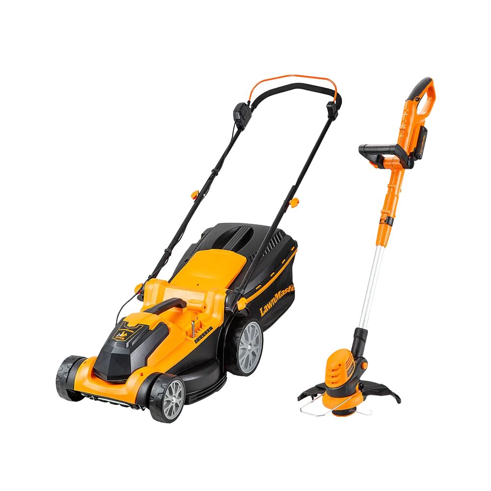LawnMaster MX 24V 37cm   Cordless Lawn Mower Trimmer Set with Spare Battery