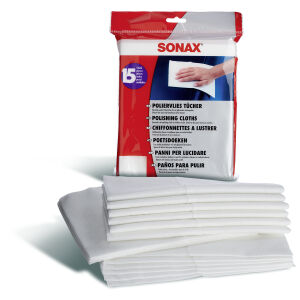 Sonax GmbH SONAX Tücher aus Poliervlies, lösemittelbeständig, Poliertuch in flauschig-weicher Qualität, 1 Packung = 15 Tücher
