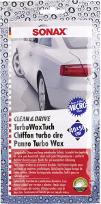 Sonax GmbH SONAX Turbowaxtuch Clean + Drive, 40 x 50 cm, Hochwertiges Reinigungstuch für alle Lack-, Chrom und Kunststoffoberflächen, 1 Packung = 1 Tuch (44 x 45 cm)