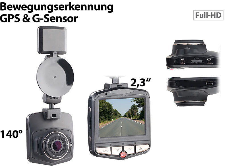 NavGear Full-HD-Dashcam MDV-2770.gps mit GPS & G-Sensor, 5,8-cm-Display (2,3