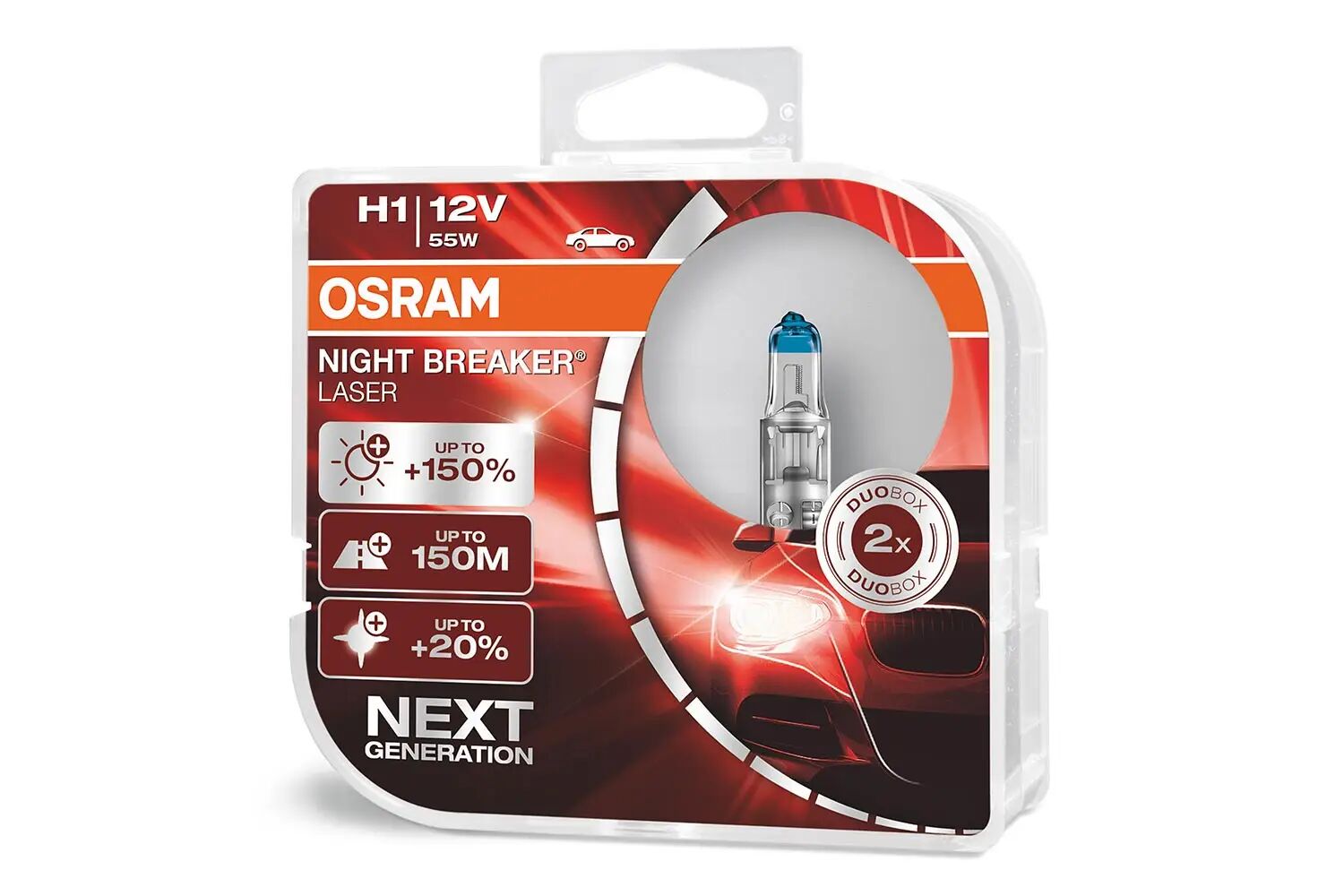 Osram H1 Night Breaker Laser 150% Kraftige Halogenpærer Nærlys Fjernlys