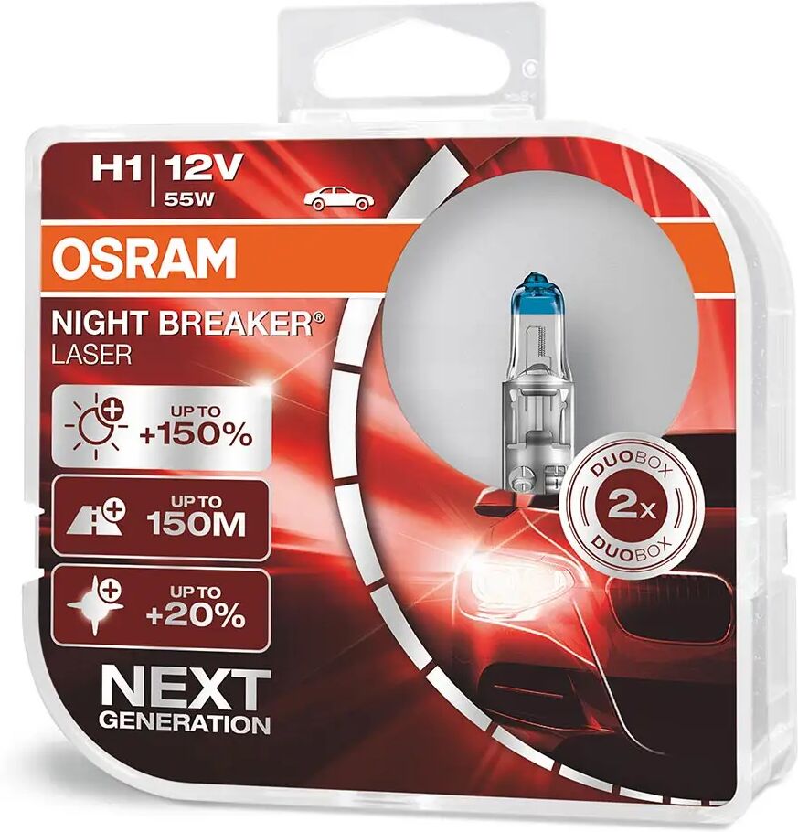 Osram H1 Night Breaker Laser 150% Kraftige Halogenpærer Nærlys Fjernlys