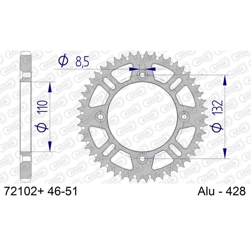 DC-Chains Afam Bakdrev, Alu#428 Sc- Hq/ktm, 46t Tc85 2014-> , Sx150 04-06, Sx85 03->   46