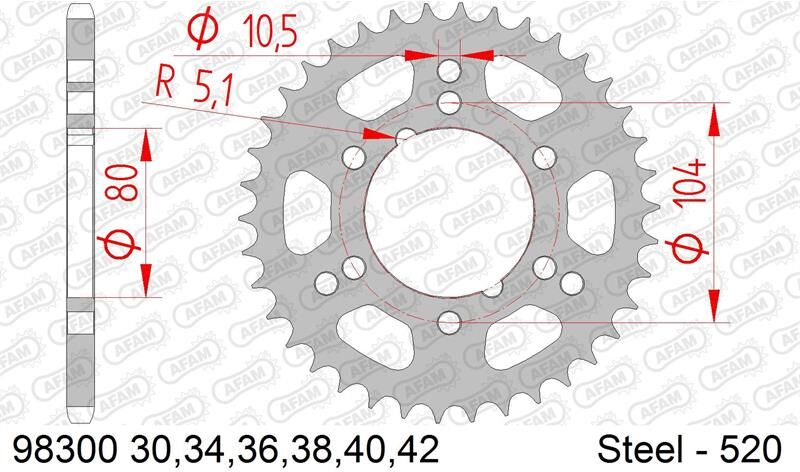 Afam Bakdrev, Stål #520 - Polaris, 42t 250/300/330/400/500cc, Sportsman++   42