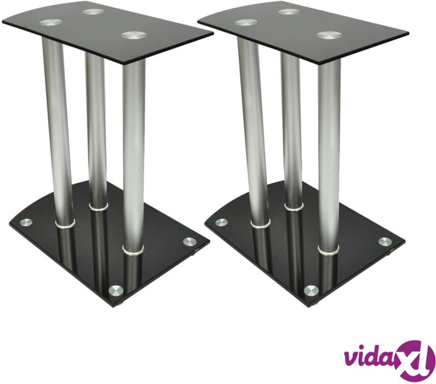 vidaXL Aluminum Speaker Stands Black Glass 2pcs