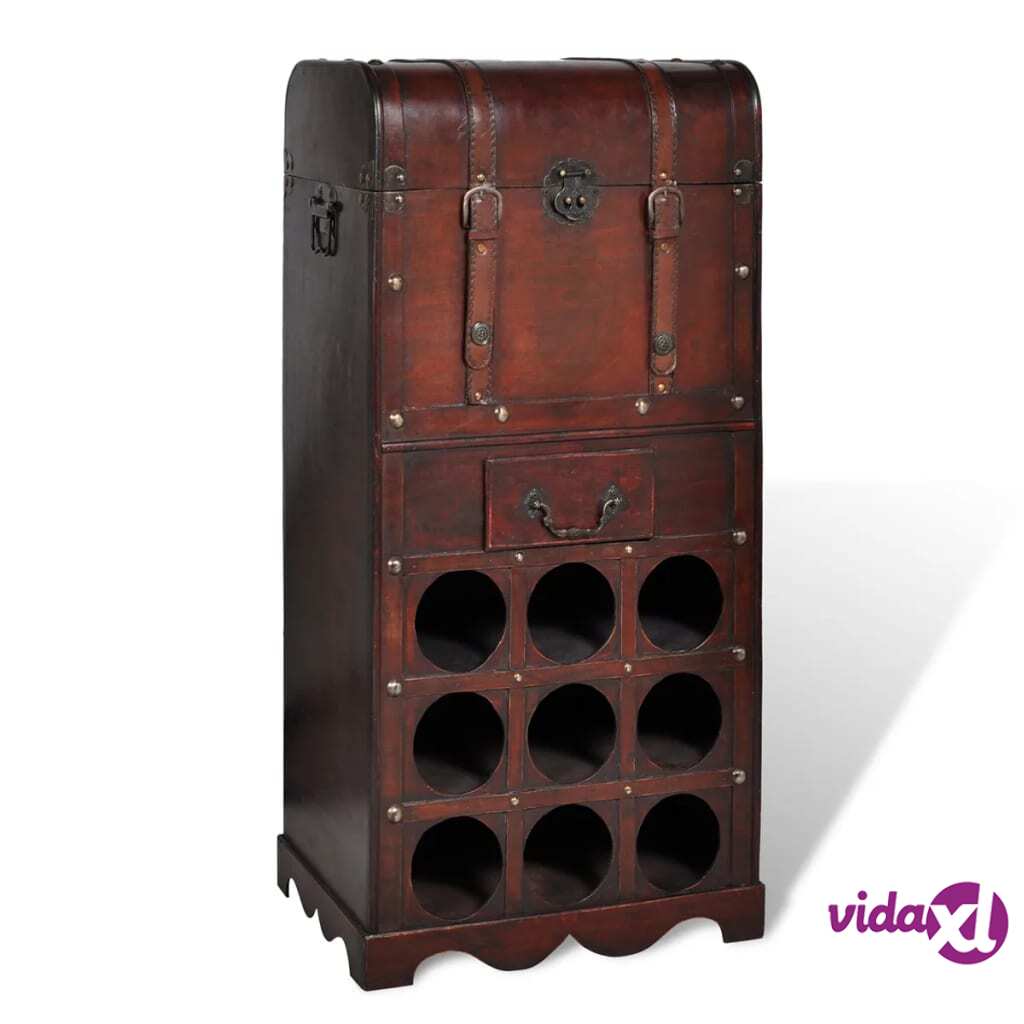 vidaXL Wooden Wine Rack for 9 Bottles with Storage