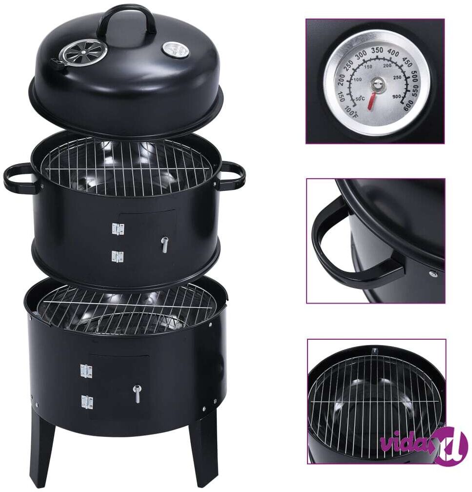 vidaXL 3-in-1 Charcoal Smoker BBQ Grill 40x80 cm