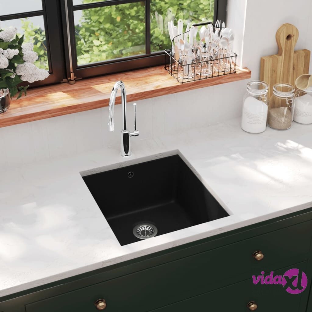 vidaXL Granite Kitchen Sink Single Basin Black