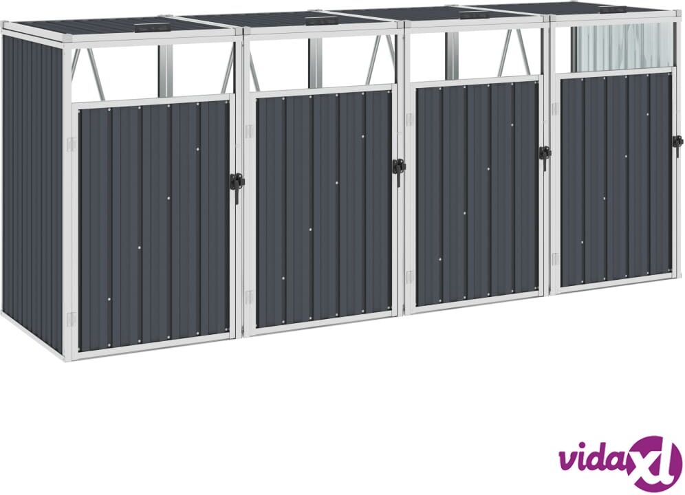 vidaXL Quadruple Garbage Bin Shed Anthracite 286x81x121 cm Steel