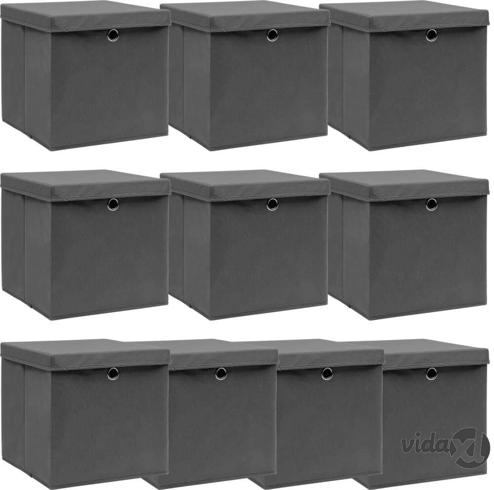 vidaXL Storage Boxes with Lids 10 pcs Grey 32x32x32 cm Fabric