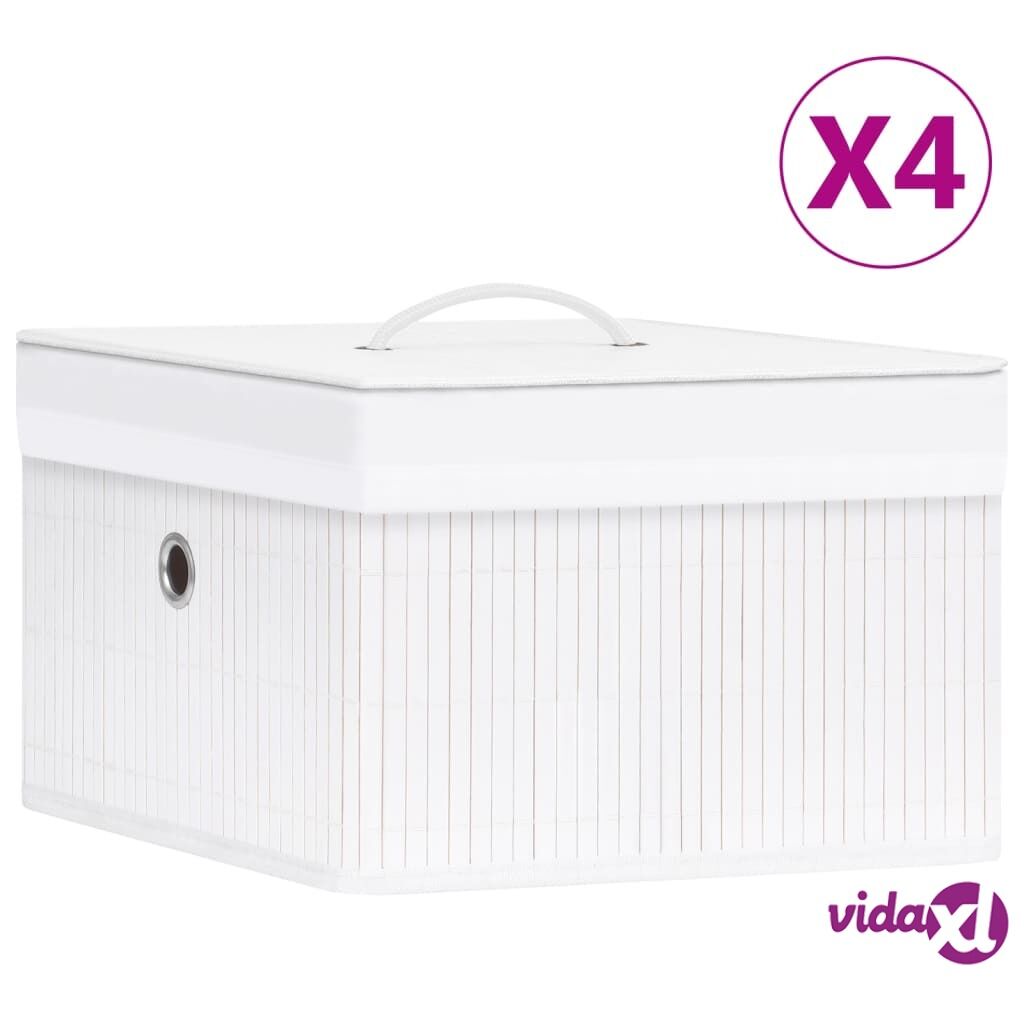 vidaXL Bamboo Storage Boxes 4 pcs White