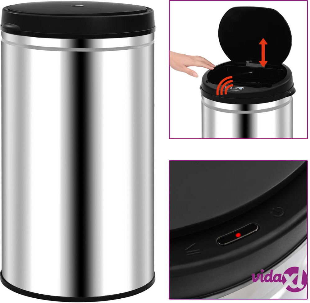 vidaXL Automatic Sensor Dustbin 60 L Stainless Steel