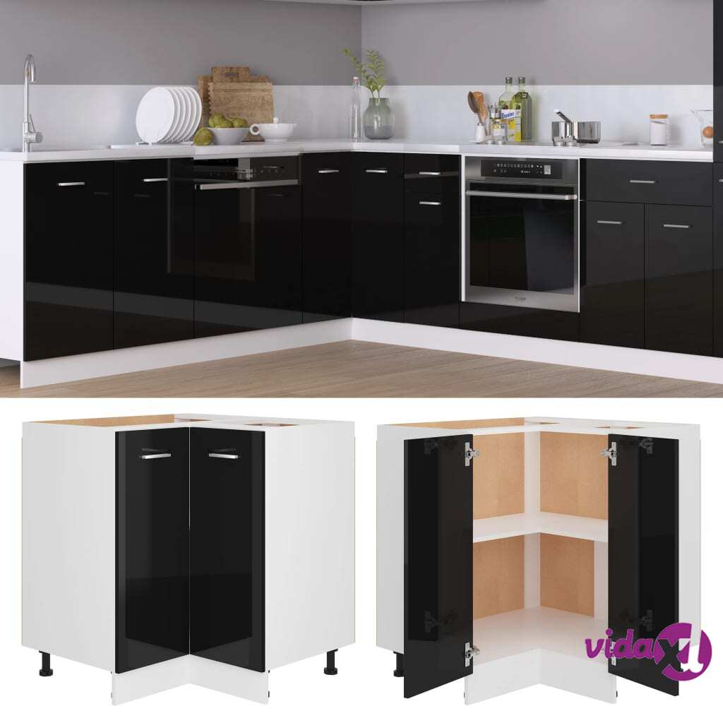 vidaXL Corner Bottom Cabinet High Gloss Black 75.5x75.5x80.5 cm Chipboard