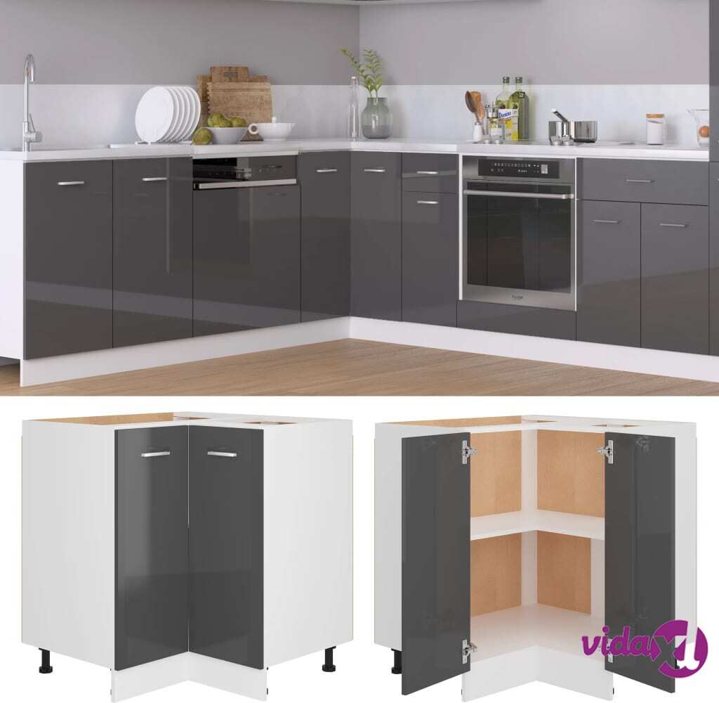 vidaXL Corner Bottom Cabinet High Gloss Grey 75.5x75.5x80.5 cm Chipboard