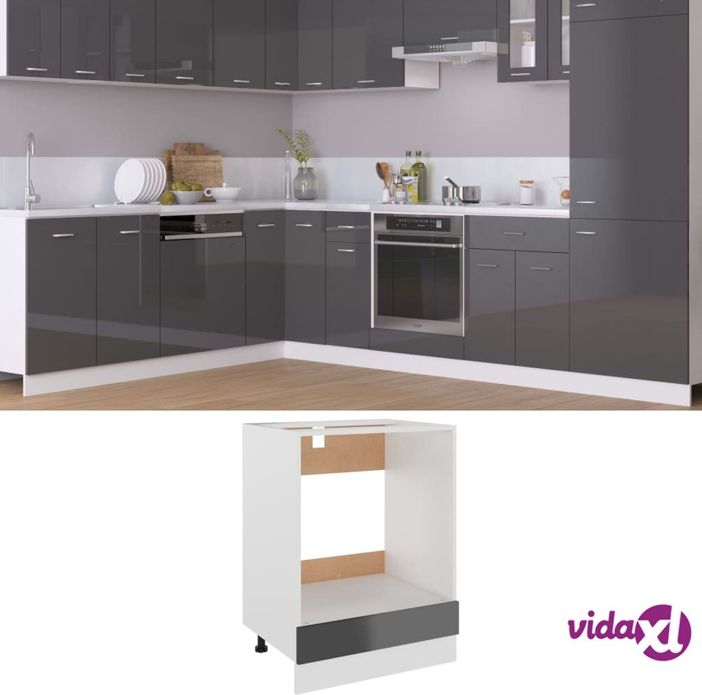 vidaXL Oven Cabinet High Gloss Grey 60x46x81.5 cm Chipboard