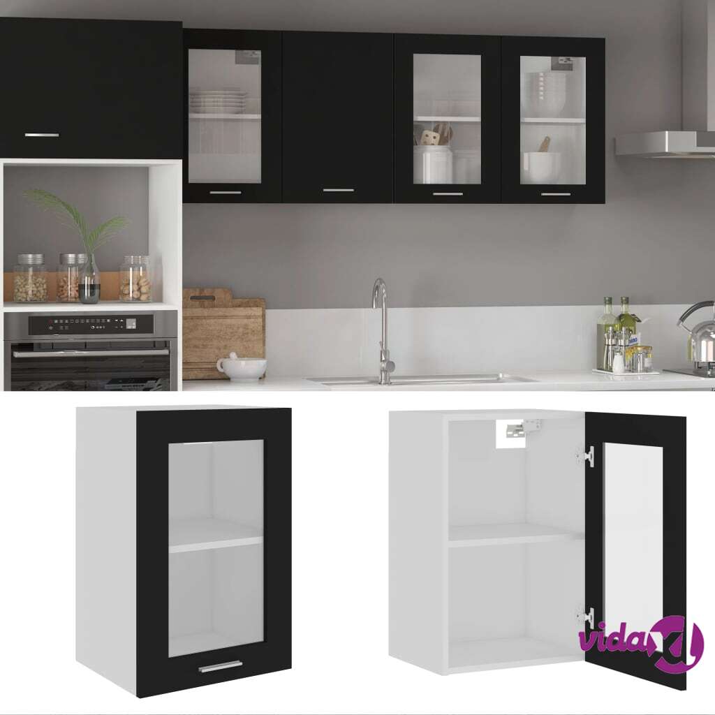 vidaXL Hanging Glass Cabinet Black 40x31x60 cm Chipboard