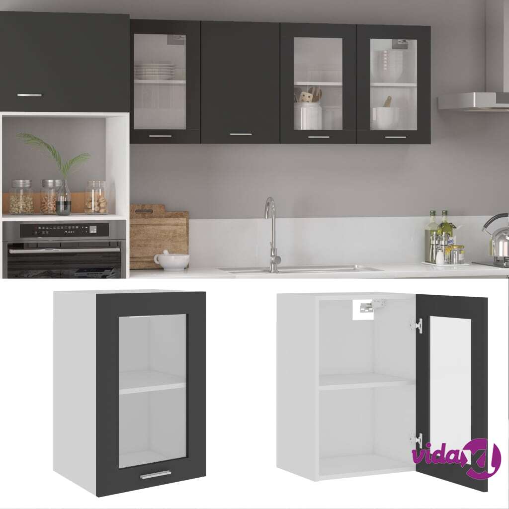 vidaXL Hanging Glass Cabinet Grey 40x31x60 cm Chipboard