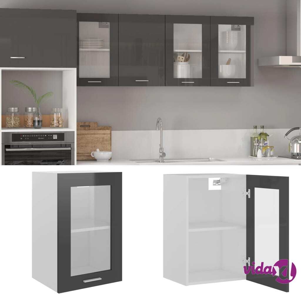 vidaXL Hanging Glass Cabinet High Gloss Grey 40x31x60 cm Chipboard