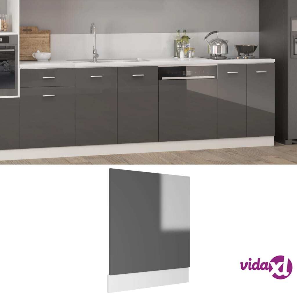 vidaXL Dishwasher Panel High Gloss Grey 59.5x3x67 cm Chipboard