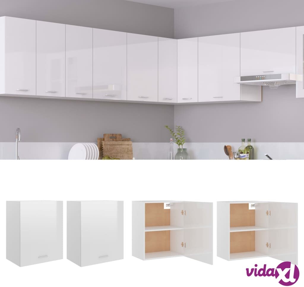 vidaXL Hanging Cabinets 2 pcs High Gloss White 50x31x60 cm Chipboard