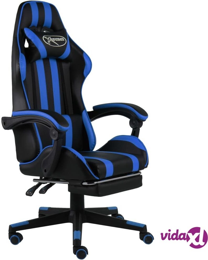 vidaXL Racing Chair with Footrest Black and Blue Faux Leather