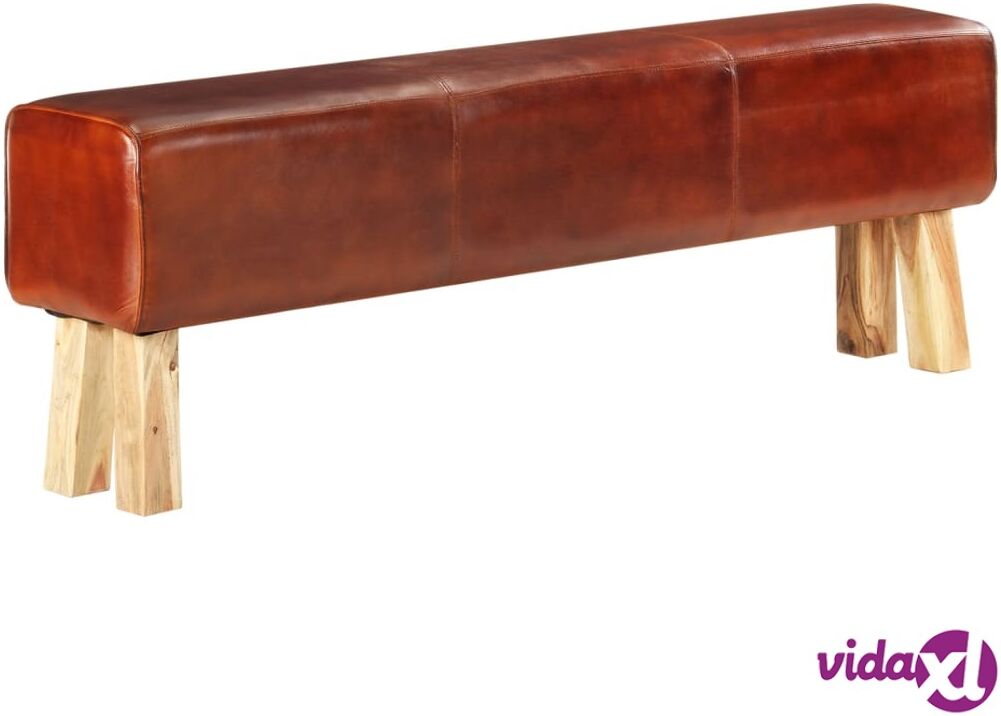 vidaXL Gym Bok Bench 160 cm Brown Real Leather and Solid Mango Wood