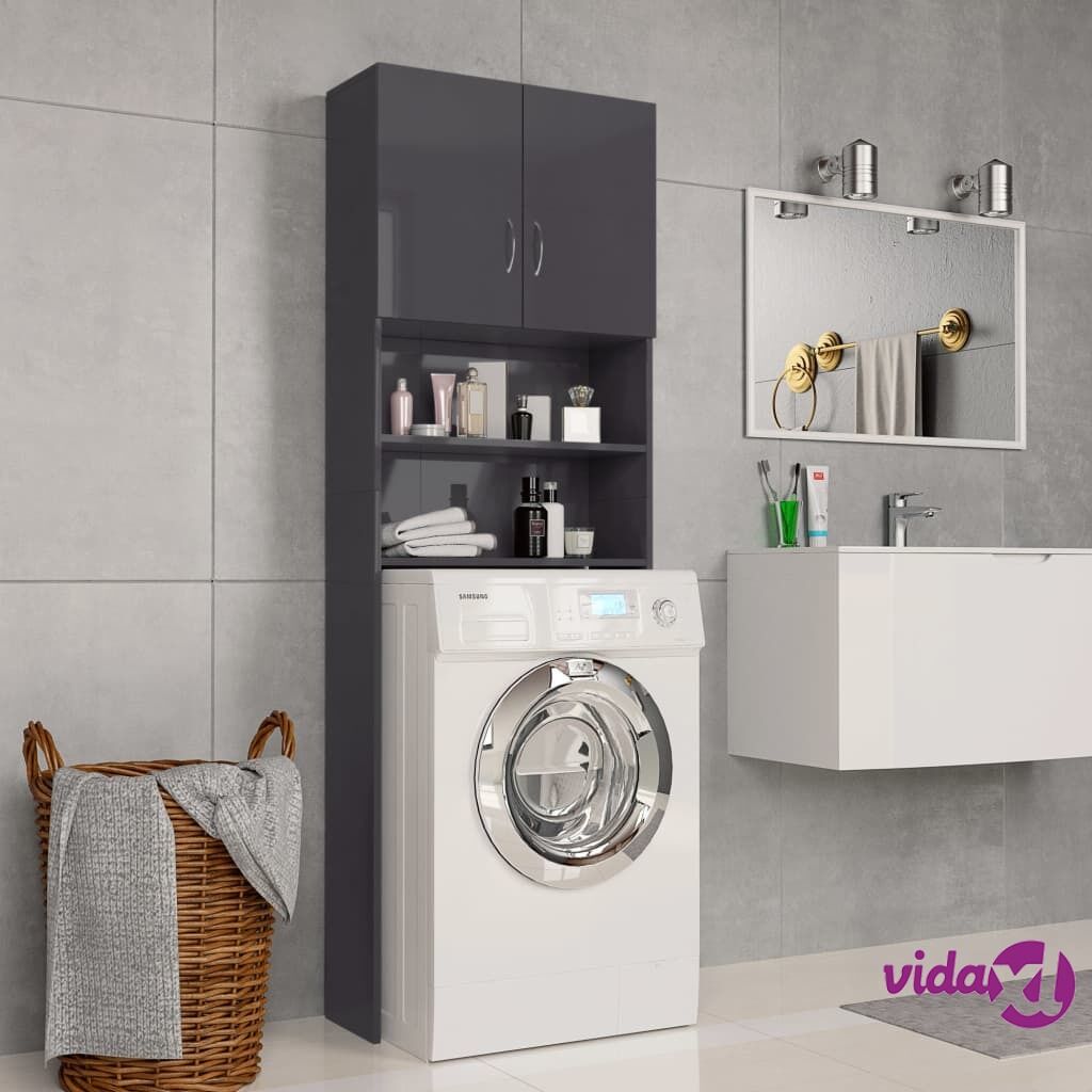 vidaXL Washing Machine Cabinet High Gloss Grey 64x25.5x190 cm