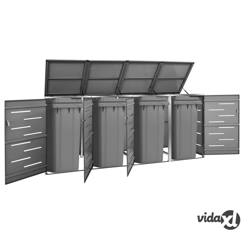 vidaXL Quadruple Wheelie Bin Shed 276.5x77.5x115.5 cm Stainless Steel