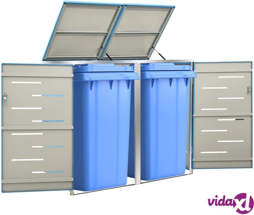 vidaXL Double Wheelie Bin Shed 138x77.5x115.5 cm Stainless Steel