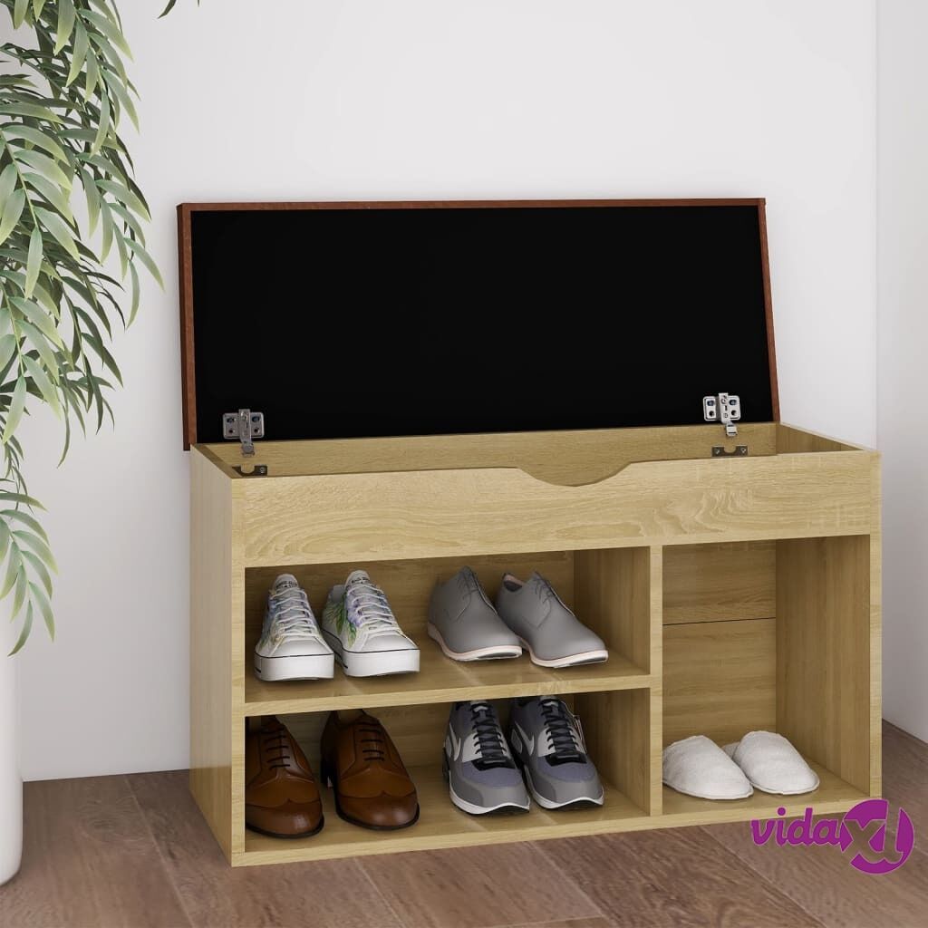 vidaXL Shoe Bench with Cushion Sonoma Oak 80x30x47 cm Chipboard